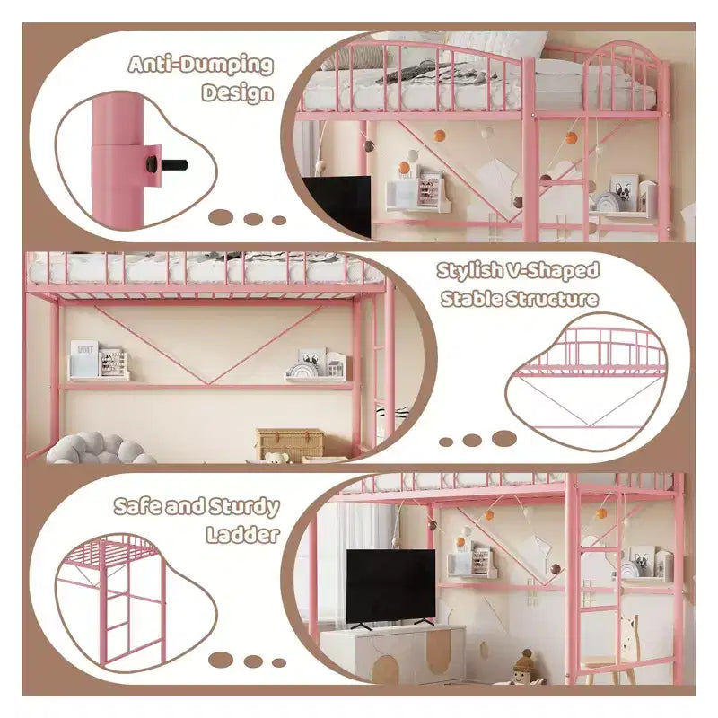 Letto a soppalco singolo con scaletta e sponda di protezione arcuata – Telaio in metallo, portata 159 kg, altezza libera 118 cm