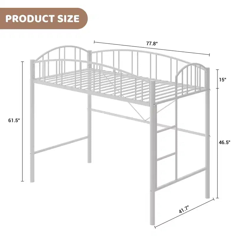 Letto a soppalco singolo con scaletta e sponda di protezione arcuata – Telaio in metallo, portata 159 kg, altezza libera 118 cm