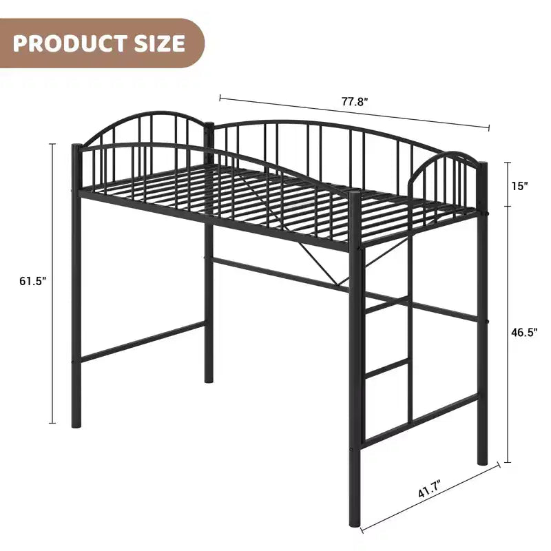 Letto a soppalco singolo con scaletta e sponda di protezione arcuata – Telaio in metallo, portata 159 kg, altezza libera 118 cm