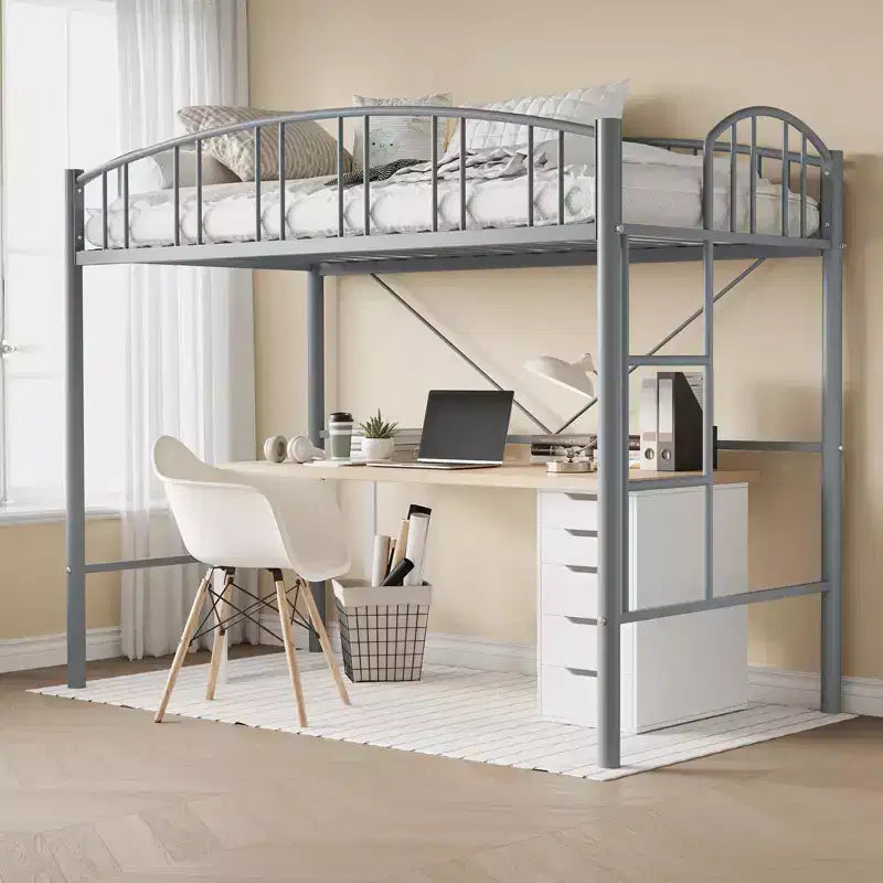 Letto a soppalco singolo con scaletta e sponda di protezione arcuata – Telaio in metallo, portata 159 kg, altezza libera 118 cm