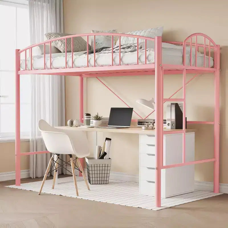 Letto a soppalco singolo con scaletta e sponda di protezione arcuata – Telaio in metallo, portata 159 kg, altezza libera 118 cm