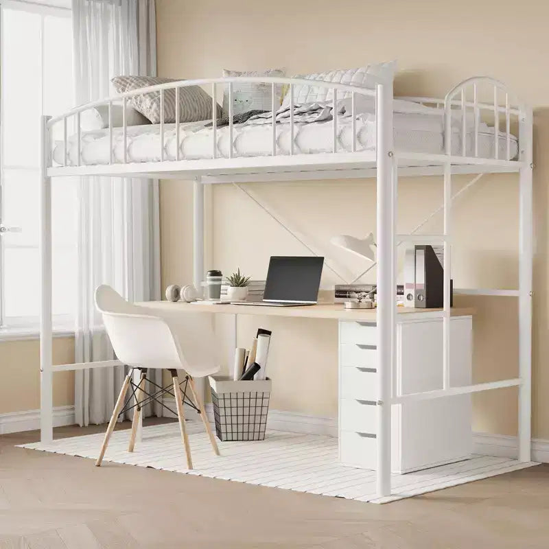 Letto a soppalco singolo con scaletta e sponda di protezione arcuata – Telaio in metallo, portata 159 kg, altezza libera 118 cm