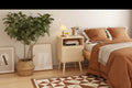 22.83'' H Rattan Nightstand, Side Table with Door Open Shelf, Accent Bedside End Table with Solid Wood Legs for Bedroom, Dorm and Small Spaces, Oak