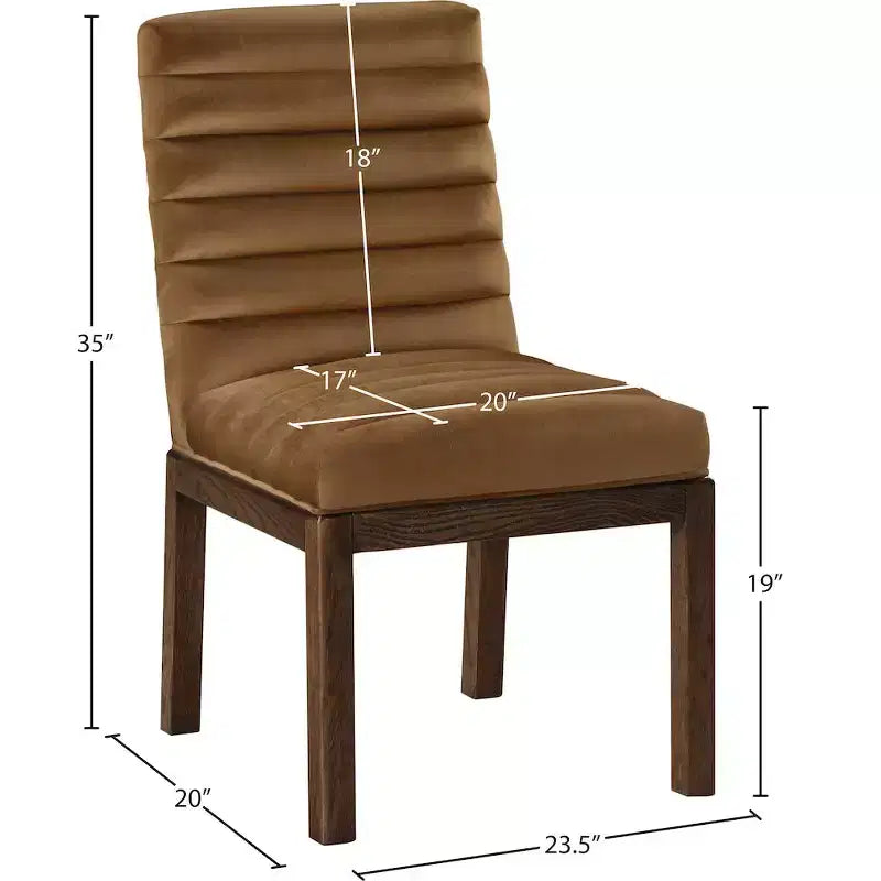 Sedia da pranzo in velluto – Trapuntatura profonda a canali, gambe in legno di frassino noce, design contemporaneo