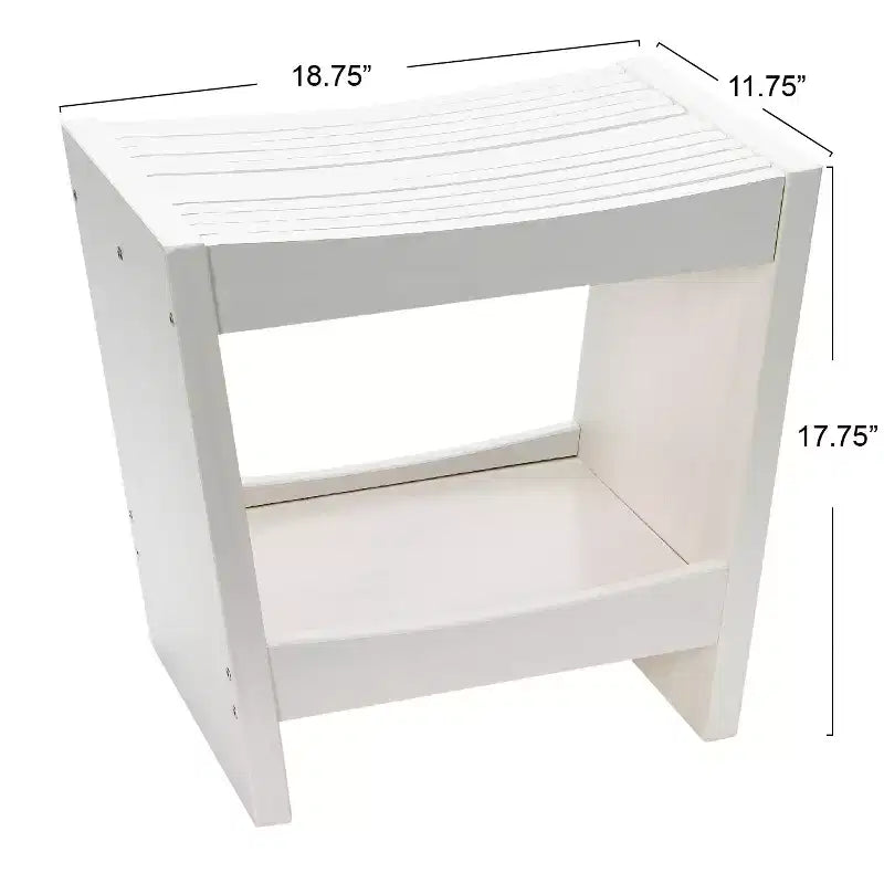 Sgabello in Legno Massello a Doghe Bianche con Ripiano Contenitore – 47.6 cm L, Ergonomico, Stile Rustico