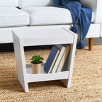 Sgabello in Legno Massello a Doghe Bianche con Ripiano Contenitore – 47.6 cm L, Ergonomico, Stile Rustico