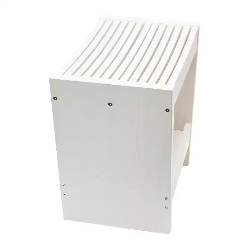 Sgabello in Legno Massello a Doghe Bianche con Ripiano Contenitore – 47.6 cm L, Ergonomico, Stile Rustico