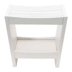 Sgabello in Legno Massello a Doghe Bianche con Ripiano Contenitore – 47.6 cm L, Ergonomico, Stile Rustico