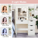 Toeletta Trucco con Specchio Illuminato e 4 Cassetti – Grigio, 140 cm H, Tavolo da Trucco per Camera da Letto
