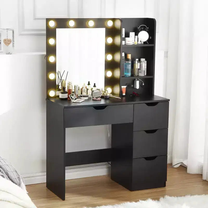 Toeletta Trucco con Specchio Illuminato e 4 Cassetti – Grigio, 140 cm H, Tavolo da Trucco per Camera da Letto