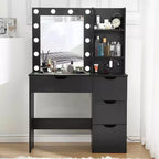 Toeletta Trucco con Specchio Illuminato e 4 Cassetti – Grigio, 140 cm H, Tavolo da Trucco per Camera da Letto
