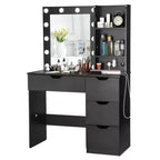 GustoWave Makeup Vanity Desk with Mirror & Lights, Girls Vanity Table with 4 Drawers, Small Dressing Table for Bedroom, Teens & Women