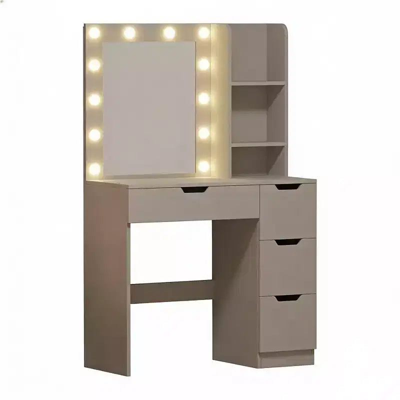Toeletta Trucco con Specchio Illuminato e 4 Cassetti – Grigio, 140 cm H, Tavolo da Trucco per Camera da Letto
