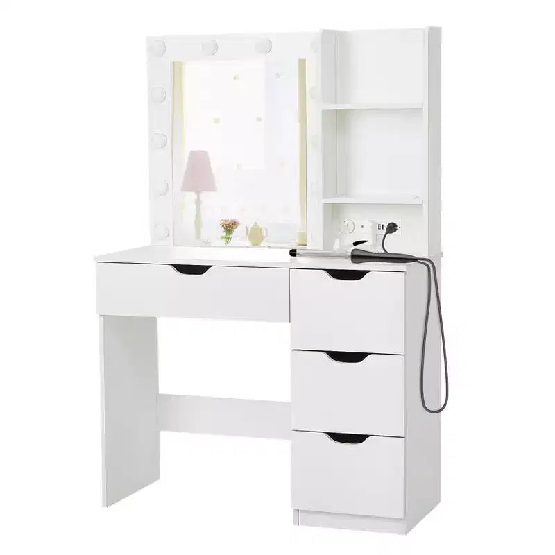 Toeletta Trucco con Specchio Illuminato e 4 Cassetti – Grigio, 140 cm H, Tavolo da Trucco per Camera da Letto