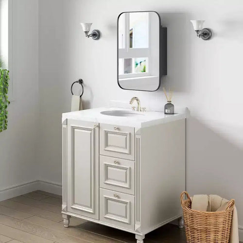 Mobiletto/armadietto da bagno rettangolare nero con specchio, 24 * 16 pollici