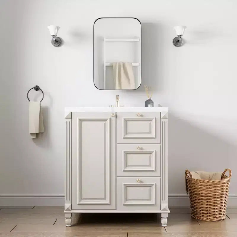 Mobiletto/armadietto da bagno rettangolare nero con specchio, 24 * 16 pollici