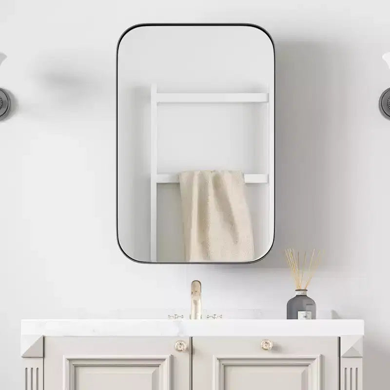 Mobiletto/armadietto da bagno rettangolare nero con specchio, 24 * 16 pollici