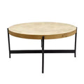 HomeRoots 36 Natural And Black Wood and Iron Round Coffee Table