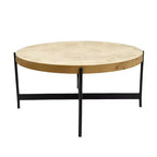 HomeRoots 36 Natural And Black Wood and Iron Round Coffee Table