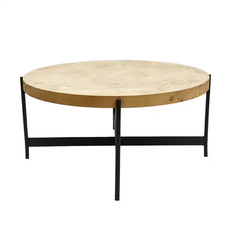 HomeRoots 36 Natural And Black Wood and Iron Round Coffee Table