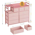 Cassettiera in tessuto a 39 cassetti, cassettiera moderna con stazione di ricarica, cassettiera con 9 cassetti e ripiano, cassettiera porta TV per camera da letto, soggiorno