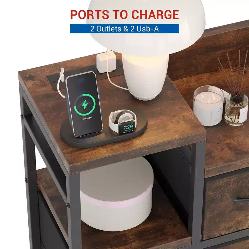 Cassettiera in tessuto a 39 cassetti, cassettiera moderna con stazione di ricarica, cassettiera con 9 cassetti e ripiano, cassettiera porta TV per camera da letto, soggiorno