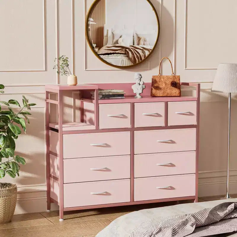 Cassettiera in tessuto a 39 cassetti, cassettiera moderna con stazione di ricarica, cassettiera con 9 cassetti e ripiano, cassettiera porta TV per camera da letto, soggiorno