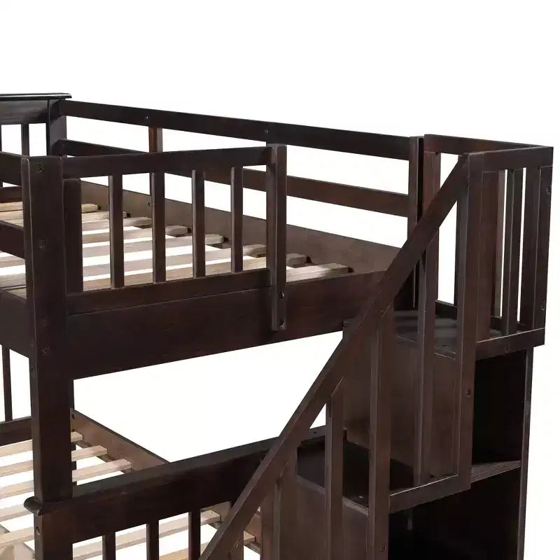 Letto a castello a due piazze con scaletta e tre cassetti per camera da letto, dormitorio - Bianco