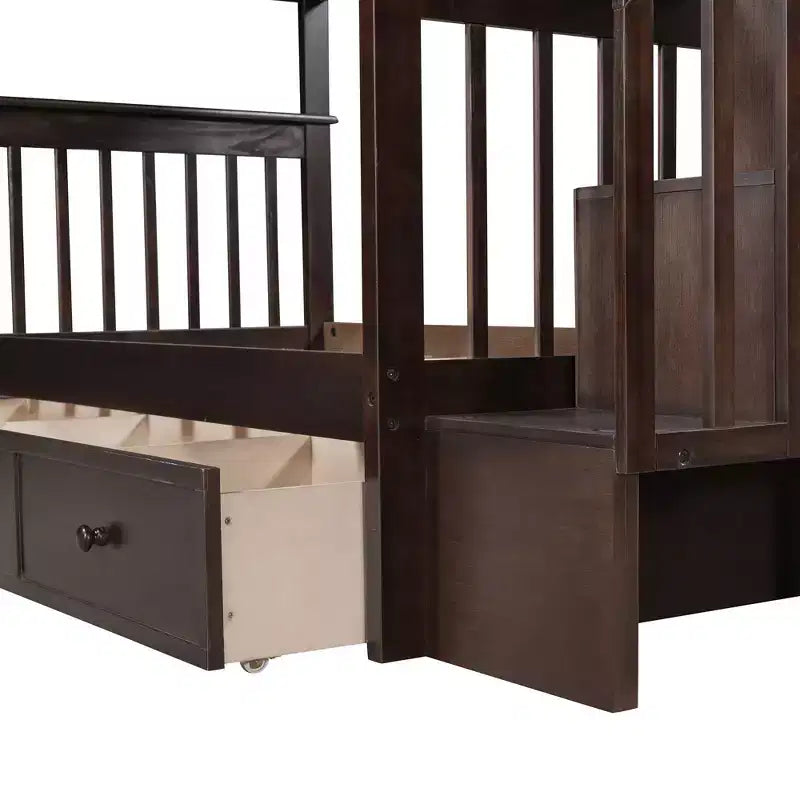 Letto a castello a due piazze con scaletta e tre cassetti per camera da letto, dormitorio - Bianco