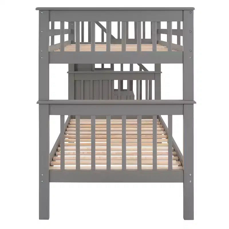 Letto a castello a due piazze con scaletta e tre cassetti per camera da letto, dormitorio - Bianco