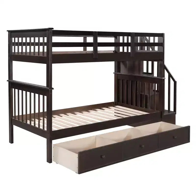 Letto a castello a due piazze con scaletta e tre cassetti per camera da letto, dormitorio - Bianco