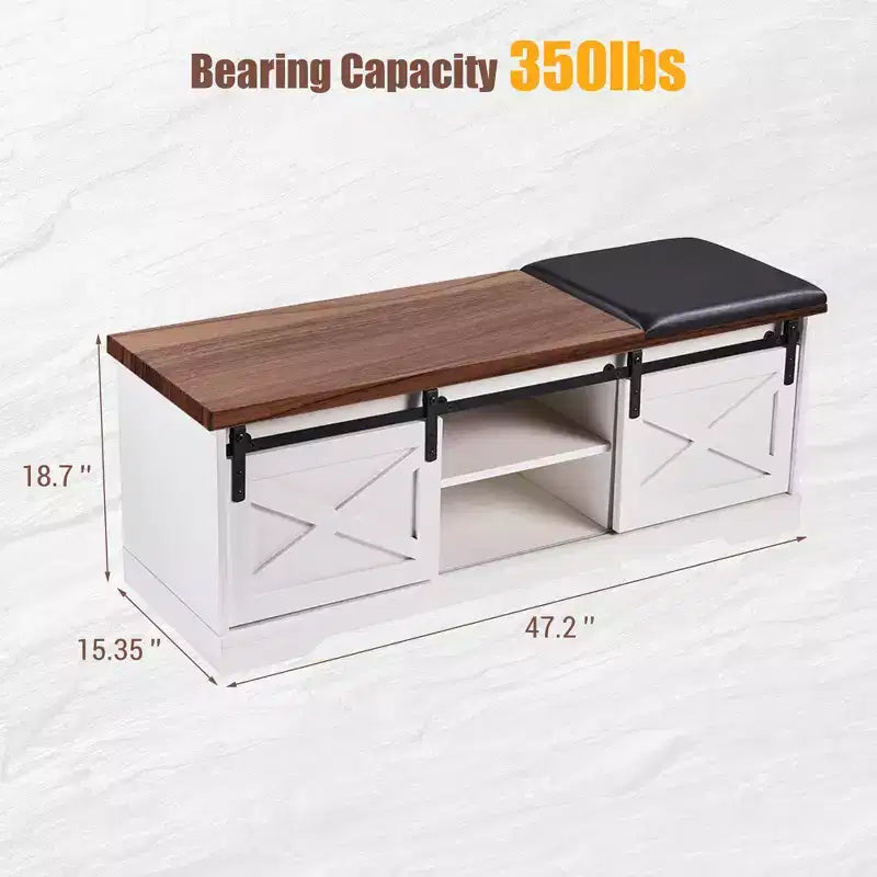 Panca scarpiera con anta scorrevole, panca scarpiera da 120 cm in stile rustico con cuscino e vano portaoggetti nascosto per ingresso, soggiorno, camera da letto