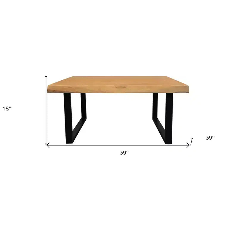 Tavolino da Caffè Quadrato 39" in Legno Massello Invecchiato e Ferro – Naturale e Nero, Capacità 113 kg