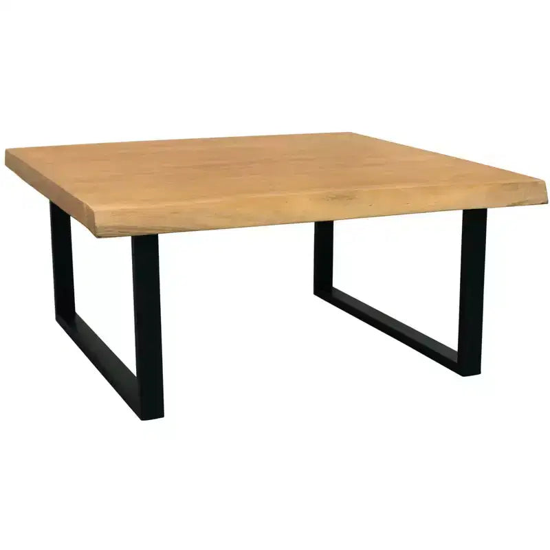 Tavolino da Caffè Quadrato 39" in Legno Massello Invecchiato e Ferro – Naturale e Nero, Capacità 113 kg