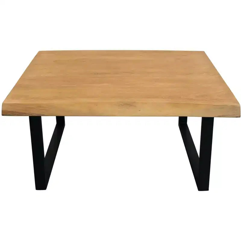 Tavolino da Caffè Quadrato 39" in Legno Massello Invecchiato e Ferro – Naturale e Nero, Capacità 113 kg