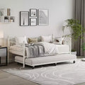 Twin Size Metal Day Bed with Floral Headboard, Modern Metal Sofe Bed Frame with Pull-Out Trundle, Heavy Duty Steel Slats Supports for Living Room