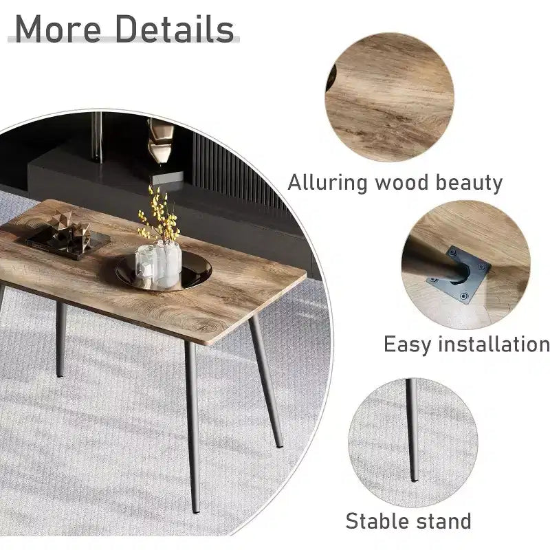 Tavolo da Pranzo Rettangolare Moderno da 120 cm – Piano in MDF, Gambe in Metallo Nero, 4 Posti, Impermeabile