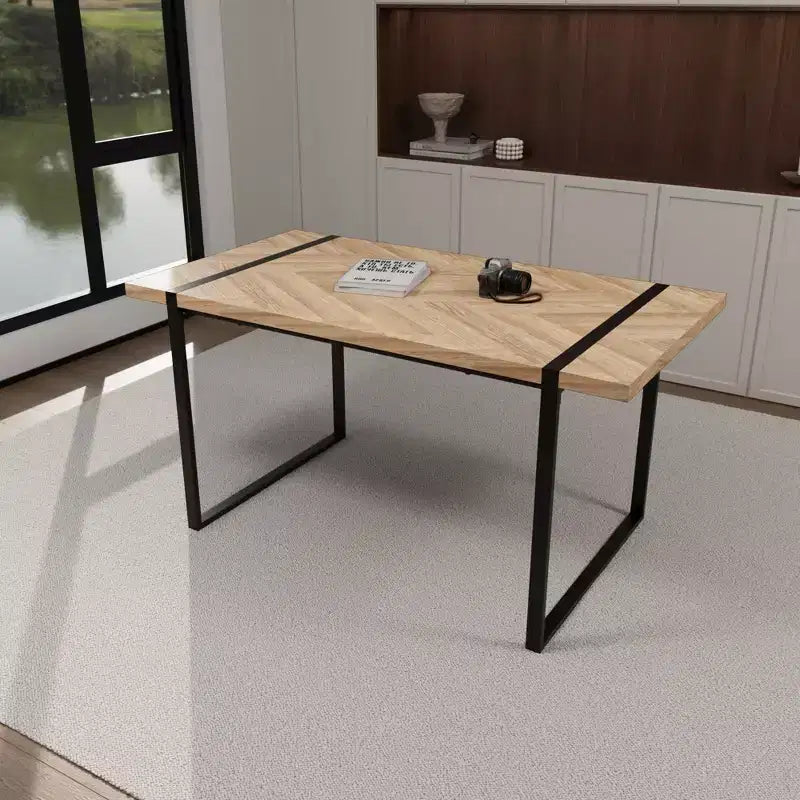 Tavolo da Pranzo Rettangolare Moderno da 120 cm – Piano in MDF, Gambe in Metallo Nero, 4 Posti, Impermeabile
