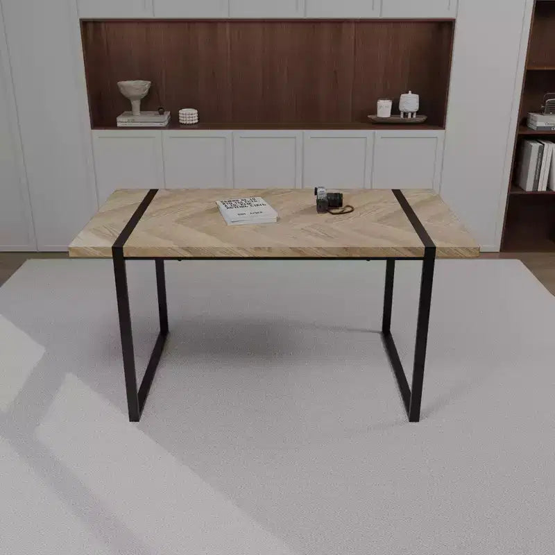 Tavolo da Pranzo Rettangolare Moderno da 120 cm – Piano in MDF, Gambe in Metallo Nero, 4 Posti, Impermeabile