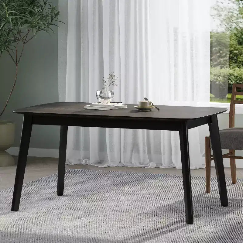 Tavolo da pranzo rettangolare da 150/200 cm – Piano effetto legno, Base a piedistallo, 4 posti, Varie opzioni di colore