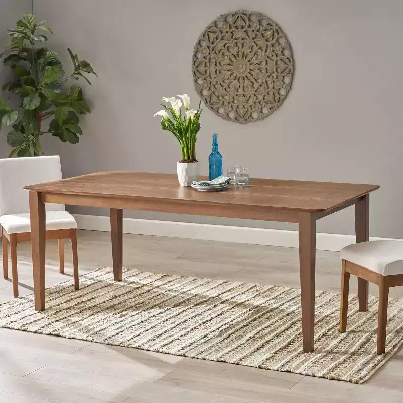 Tavolo da pranzo rettangolare da 150/200 cm – Piano effetto legno, Base a piedistallo, 4 posti, Varie opzioni di colore