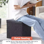 Pouf Contenitore Quadrato Pieghevole da 15" con Coperchio/Vassoio Reversibile – Lino Capitonnè, Multiuso