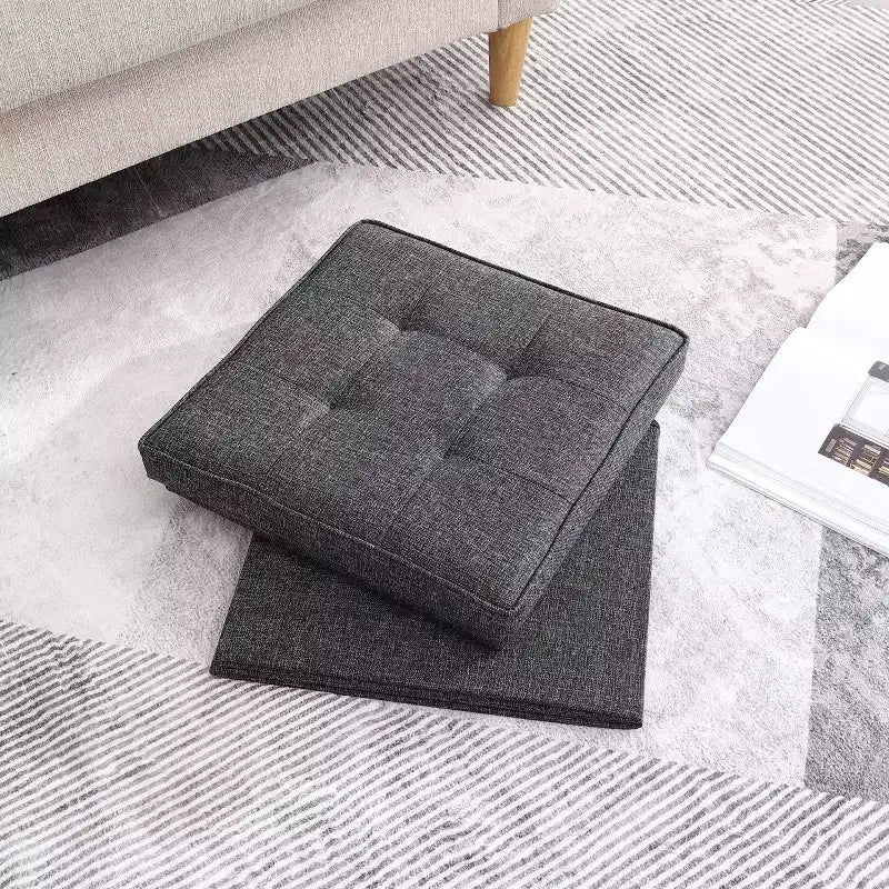 Pouf Contenitore Quadrato Pieghevole da 15" con Coperchio/Vassoio Reversibile – Lino Capitonnè, Multiuso