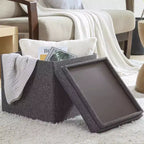 Pouf Contenitore Quadrato Pieghevole da 15" con Coperchio/Vassoio Reversibile – Lino Capitonnè, Multiuso