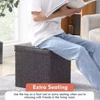 Pouf Contenitore Quadrato Pieghevole da 15" con Coperchio/Vassoio Reversibile – Lino Capitonnè, Multiuso