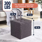 Pouf Contenitore Quadrato Pieghevole da 15" con Coperchio/Vassoio Reversibile – Lino Capitonnè, Multiuso