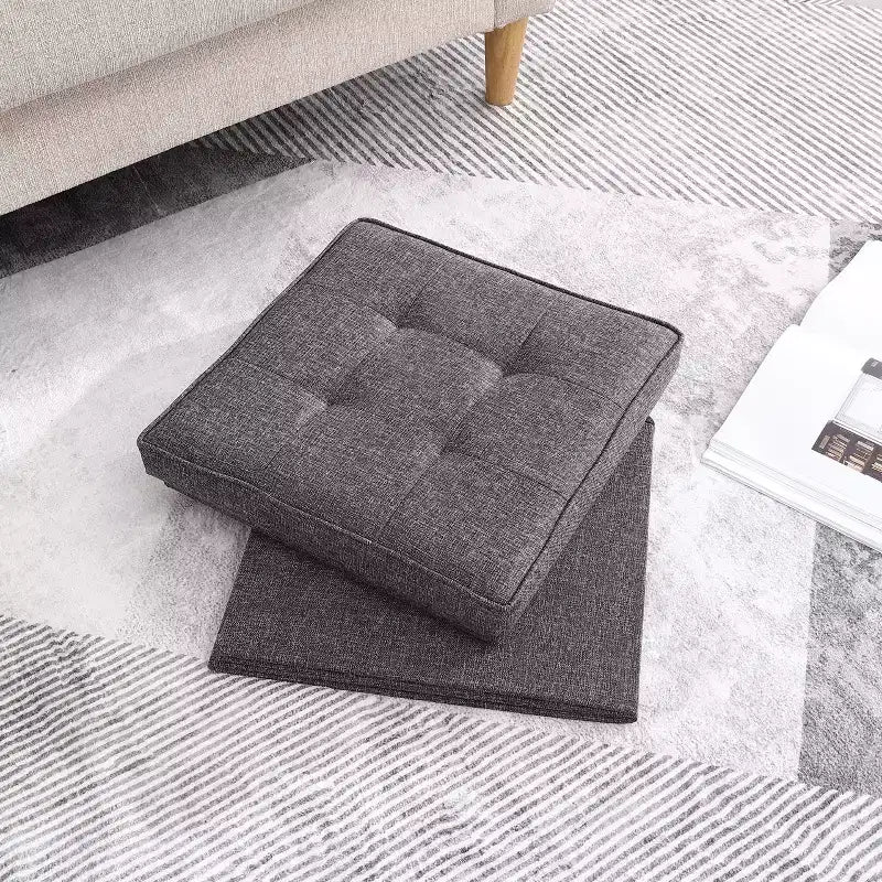 Pouf Contenitore Quadrato Pieghevole da 15" con Coperchio/Vassoio Reversibile – Lino Capitonnè, Multiuso
