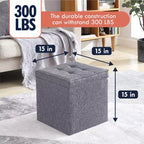 Pouf Contenitore Quadrato Pieghevole da 15" con Coperchio/Vassoio Reversibile – Lino Capitonnè, Multiuso