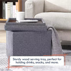 Pouf Contenitore Quadrato Pieghevole da 15" con Coperchio/Vassoio Reversibile – Lino Capitonnè, Multiuso
