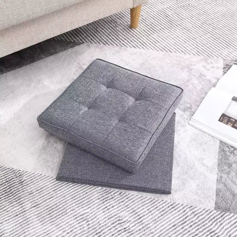Pouf Contenitore Quadrato Pieghevole da 15" con Coperchio/Vassoio Reversibile – Lino Capitonnè, Multiuso